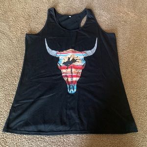 Black steer skull tank top